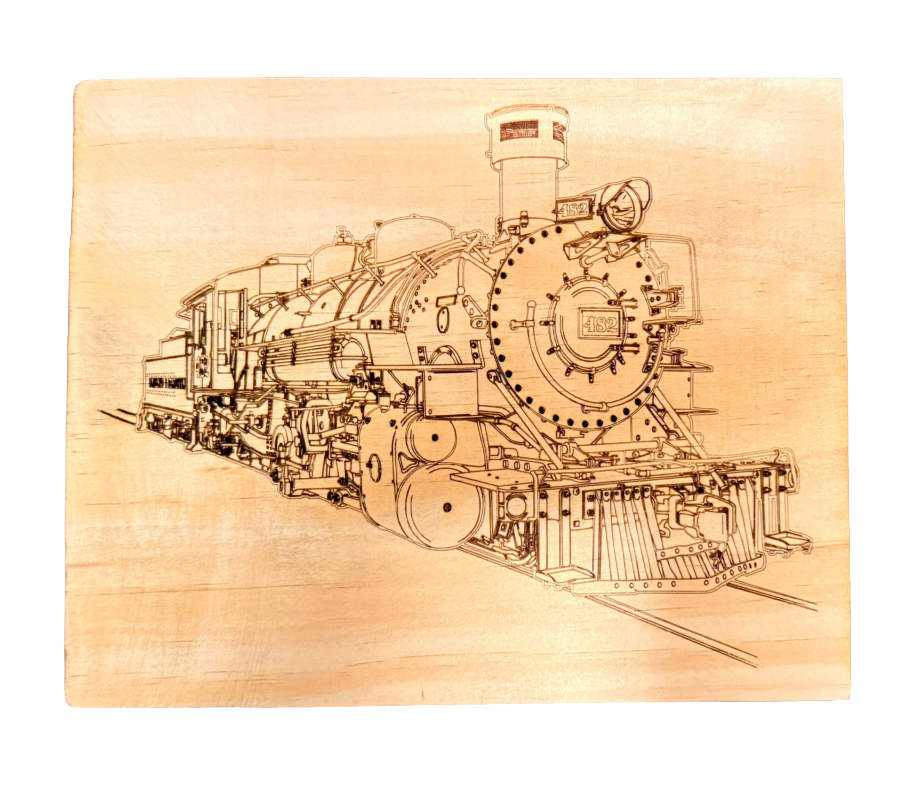 Classic steam train laser engraved wood plaque